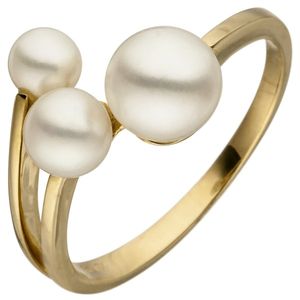 Gr. 56 Damen Ring 585 Gold Gelbgold 3 Süßwasser Perlen Perlenring