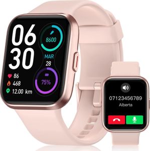 Smartwatch Damen,Smartwatch mit Telefonfunktion,1,7" Touchscreen Schrittzähler Uhr Damen mit Alexa,60+ Sportmodus,Pulsmesser Schlafmonitor SpO2, IP68