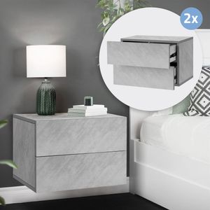 ML-Design 2x Nachttisch hängend mit 2 Schubladen, 42x29x30 cm, Grau/Betonoptik