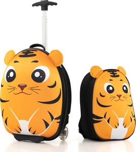 GOPLUS 2 TLG. Kinder Reisekoffer Set, Kinderkoffer mit Rucksack, Kinder Trolley mit teleskopgriff & Rollen, Kinder Gepäck (Tiger)