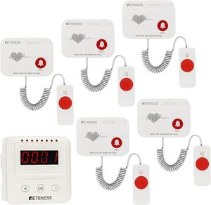 Retekess TH106 drahtloses Anrufsystem, Notfallknopf für Senioren, 80 m Rufweite für Pflegeheime (1 Alarm und 5 Rufe)