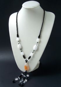 Kette Y-Kette lange Halskette Schmuck Achat Perlen schwarz weiß K655