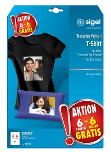 SIGEL T1157 Aktion T-Shirt Transfer Folien für dunkle Textilien, 6 Folien + 6 Folien gratis, inkl. Bügelpapier