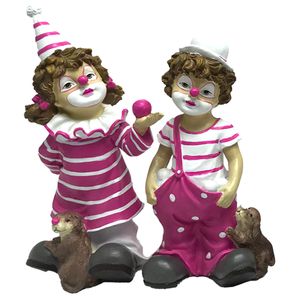 2er Set Clown pink mit Hund | Karneval Köln Figur Clownfigur Dekofigur | 22 cm