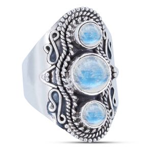 Ring ZANNO aus 925er Sterling Silber, Ringgröße:60, Stein:Regenbogen Mondstein