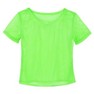 KarneLux Netzshirt Netztop Neon Grün - Festival Netzoberteil - Netzhemd als Verkleidung für 80er 90er Jahre Outfits zu Karneval - Damen Einheitsgröße