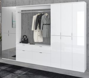 Garderobe "SystemX" in weiß Hochglanz Flurgarderobe Komplett-Set 273 x 193 cm mit variabler Inneneinteilung