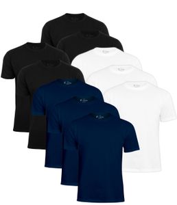Cotton Prime® 10er Pack T-Shirt O-Neck - Tee L Mix (4x Schwarz, 3x Weiss, 3x Dunkelblau)