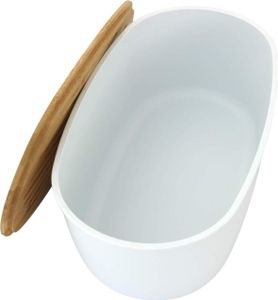 Brot Aufbewahrungsbox Kunstoff oval weiß mit Bambus Schneidebrett 35 cm