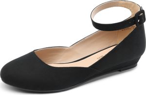 DREAM PAIRS Ballerinas Damen Riemchenballerina Ballerinas Elegant Flats Schuhe, Farbe: Schwarz Wildleder, Größe: 35