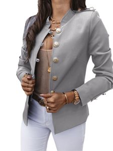 Damen Blazer Langarm Business Jacken Arbeiten Gegen Hals -Strickjacke Lässig Einfarbige Blazer, Farbe:Grau, Größe:L