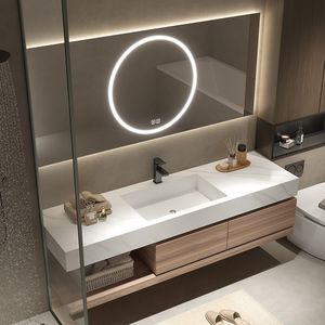 360Home Waschbecken mit Schränk LED Spiegel Badezimmerspüle 130*55cm