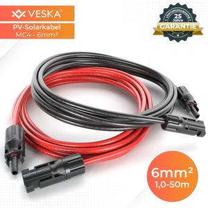 Solarkabel Verlängerungskabel PV Stecker Solarstecker MC4 Photovoltaik Kabel Set 6mm² - rot, schwarz - 10m