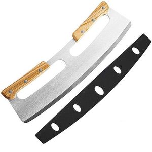 Pizzamesser Pizzaschneider aus Edelstahl 35cm mit Holzgriff Ein Stück,Biegeklingen-Design
