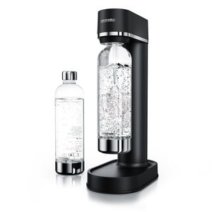 Arendo Wassersprudler 850 ml, inklusive zwei Wasserflaschen, fein dosierbar, kompatibel mit 60 Liter CO2-Zylindern, Schwarz