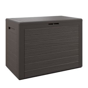 Deuba Auflagenbox 190 L Holz-Optik Wasserabweisend Deckel Abschließbar Garten Balkonbox Gartenbox Truhe , Farbe:braun