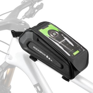 ROCKBROS Fahrradtasche Rahmentasche Wasserdicht Handytasche für Smartphone bis zu 6,8 Zoll, Schwarz