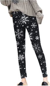 ASKSA Damen Weihnachten Leggings Thermoleggings Verdicken mit Fleece Gefüttert Elastische Strumpfhosen, Schneeflocke, M