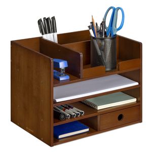Navaris Schreibtisch Organizer Ablage aus Bambus - 33x24x26cm Ordnungssystem Briefablage aus Holz - für Tisch Büro Schreibtisch - leicht zu reinigen