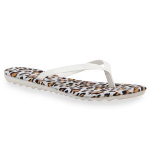 Mytrendshoe Sommerliche Damen Sandalen Zehentrenner Snake Flats 75747, Farbe: Weiß, Größe: 37