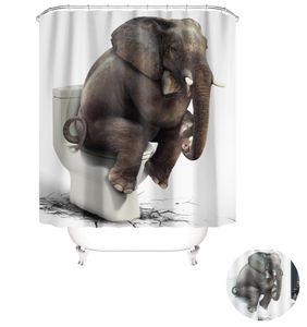Duschvorhang Textil Wasserdicht Tier Digitaldruck Duschvorhang Anti-schimmel Waschbar mit 12 Duschvorhang Ring (Keine Matten) Elefant