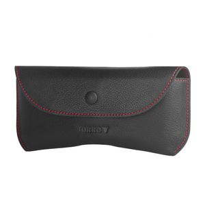 TORRO Leder-Sonnenbrillen-Etui / Brillenetui - Schwarz mit Rotem Detail