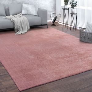 Teppich Wohnzimmer Kurzflor Waschbar Einfarbiger Moderner Stil Weich Rosa Pink Grösse 140x200 cm