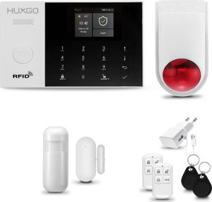 HUXGO HXA005 Alarmanlage Haus WiFi + GSM 4G mit Funksirene, Alarm System mit 1x Bewegungssensor und 1x Tür- Fenstersensor, Alarmanlage für Wohnung, Haus, Garage, Tuya Smartlife App