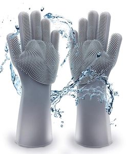 AVANA Silikon Spülhandschuhe mit Wash Scrubber Reinigungshandschuhe BPA-Frei Hitzebeständige Handschuhe für Küche, Abwasch, Tierpflege, Bad, Autowäsche (Grau)