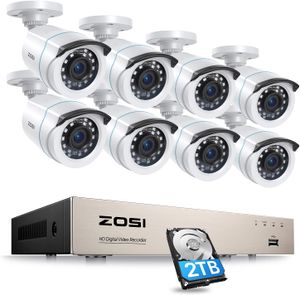 ZOSI H.265+ HD 1080P Video Surveillance System s 2TB pevným diskem, 8CH 5MP Lite DVR s 8X venkovní 2MP kamerou, 24M IR noční vidění