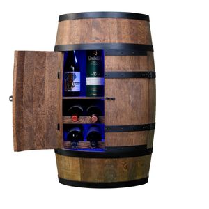 CREATIVE COOPER Weinregal Holz mit Tür mit LED RGB - Weinliegen und Regal - Alkoholschrank Flaschenregal - Holzfass - Fassmöbel - Weinfass - Weinbar - Fass bar mit Tür - 80 cm Wenge