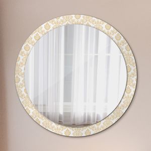 Dekospiegel – Hängespiegel Wandspiegel Spiegel mit Aufdruck – Spiegel – Schlafzimmer - Barock Damast - Runder: Ø90cm