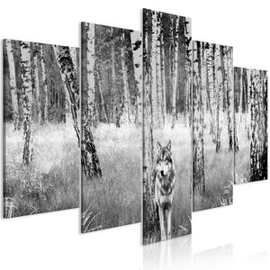 Leinwandbilder Wolf 200x100 cm Vlies Leinwandbild 5 tlg Kunstdruck modern Wandbilder XXL Wanddekoration Design Wand Bild - Tiere Wald Landschaft Bäume Natur grau g-C-0306-b-m
