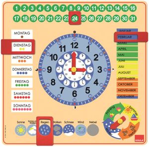 Jumbo D51309 Spiele GOULA Große Kalenderuhr – Lernspiel für Kinder aus Holz - ab 3 Jahren