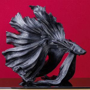Deko Figur Kampffisch CROWNTAIL 65cm schwarz Betta Fisch Skulptur