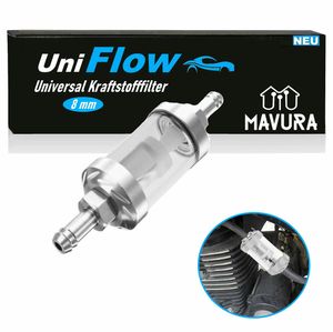 UniFlow Chromovaný skleněný palivový filtr Benzín Diesel Hliník Univerzální 8mm