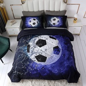 Futbalová posteľná súprava Queen pre chlapcov a dospievajúcich, 2 kusy športového posteľného prádla, 3D súprava z mikrovlákna s 1 obliečkou na vankúš