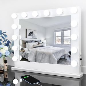 Fine Life Pro Hollywood Spiegel mit Beleuchtung, 83x67cm, Kosmetikspiegel mit 14 Glühbirnen, Touchscreen, 3 Lichtfarben