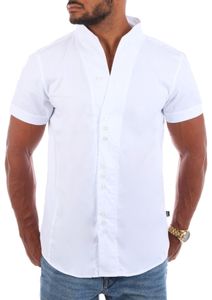 Carisma Herren Uni kurzarm Stehkragen Hemd Freizeit Casual einfarbig Basic Shirt körperbetont 9118 / 9119 , Grösse:XL, Farbe:Weiß
