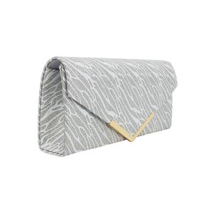 Silber Damen-Clutch mit glitzernder Welle, Mini-Handtasche mit abnehmbarer 120-cm-Kette, Größe 24 cm x 12 cm x 5 cm