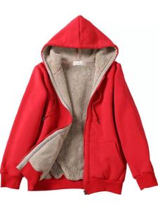 MORYDAL Winterjacken Damen mit Kapuze-Outwear Holiday Fuzzy Fleece Overlöcken lose volle Reißverschlüsse,Farbe:Rot,Größe:M