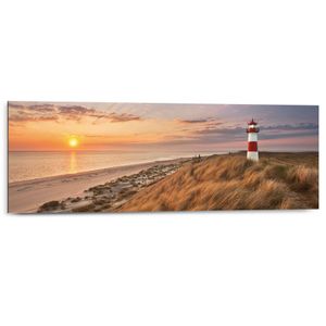 Wandbild Deco Panel Leuchtturm Sonnenuntergang - Strandbilder - Dünen - Romantisch