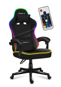 huzaro Force 4.4 | RGB LED Beleuchtung Gaming Stuhl Bürostuhl Schreibtischstuhl Ergonomischer Stoff | Kopfstütze Lendenkissen Wippfunktion | Schwarz