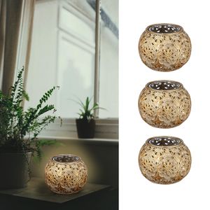 Mandala Windlicht Kugelform 3er Set 9x7cm mit Glaseinsatz Gartendeko Wohndeko Kerzenhalter Teelichtgefäß