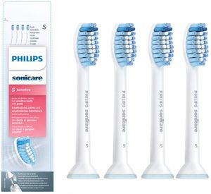 Philips Sonicare Original Aufsteckbürste Sensitive HX6054/07, extra weiche Borsten für empfindliche Zähne & Zahnfleisch, 4er Pack, Standard, Weiß