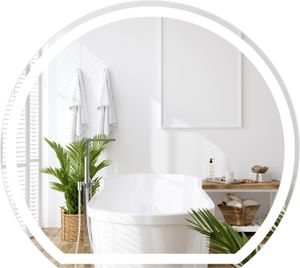 Lustro łazienkowe LED COSTWAY 60 x 54 CM, okrągłe lustro naścienne ze ściemnianym 3-kolorowym oświetleniem, przełącznik dotykowy, przeciwmgielne