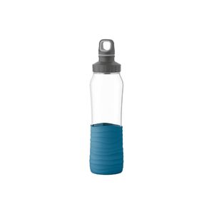 EMSA Trinkflasche Drink2Go Glas, 0,7 Liter, Silikonmanschette, aqua-blau