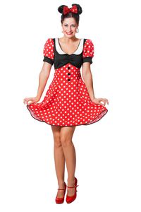 Damen Kostüm Maus Kleid rot weiß schwarz Punkte Karneval Fasching Gr. 48