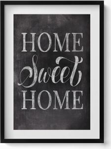 Inschrift für eine Wohnung „home, sweet home“– Wandbild mit Rahmen – Gerahmtes Bild  – Wanddekoration – 50x70 cm –  Schwarz Rahmen