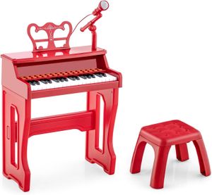 KOMFOTTEU 37 Tasten Kinderklavier Set, Elektronisches Klavier mit verstellbarem Notenständer & Mikrofon, E-Piano Klaviertastatur inkl. Hocker, Keyboar